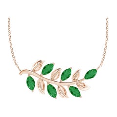 Angara Natürlicher Marquise Smaragd Olive Branch Anhänger in 14K Rose Gold für Frauen