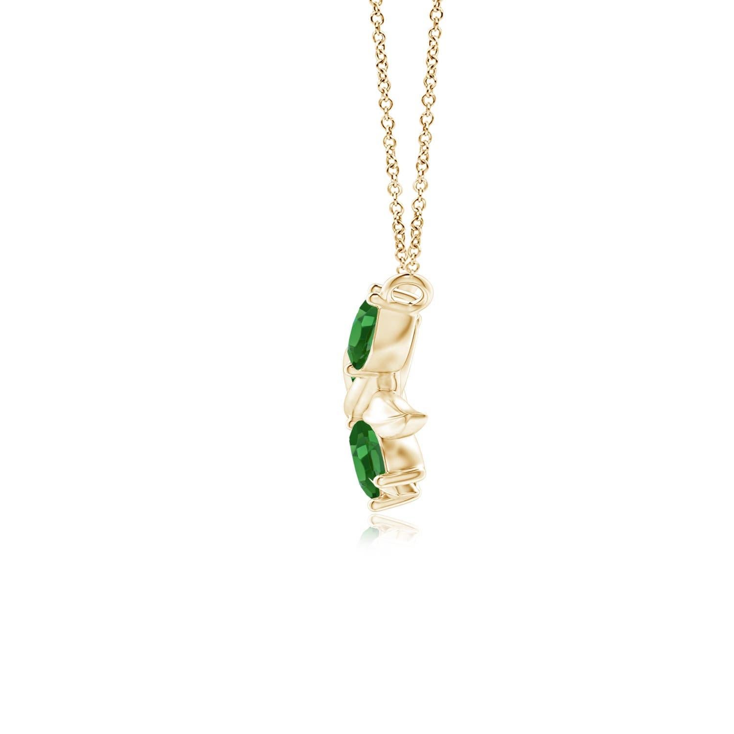 Simbolo classico di pace e vittoria, questo ciondolo a forma di ramo d'ulivo è etereo. Presenta smeraldi marquise incastonati che attirano l'attenzione con la loro splendida tonalità verde. Inoltre, i motivi a foglia delicatamente intagliati