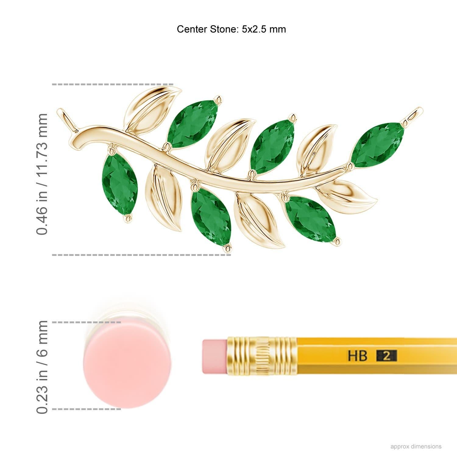 Taglio marquise Ciondolo a forma di smeraldo marquise naturale di Angara con Branch di Oliver in oro giallo 14 carati in vendita