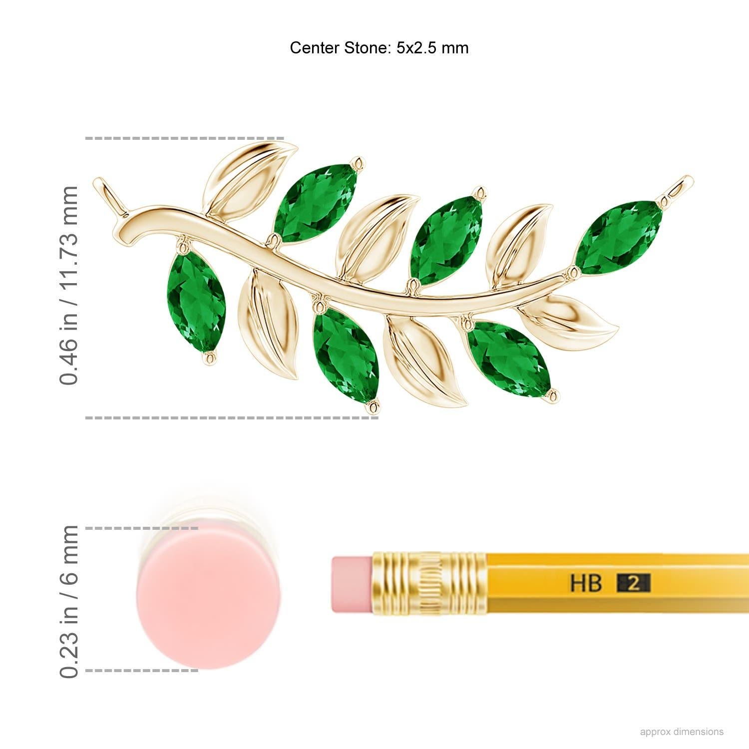 Taglio marquise Ciondolo a forma di smeraldo marquise naturale di Angara con Branch di Oliver in oro giallo 14 carati in vendita