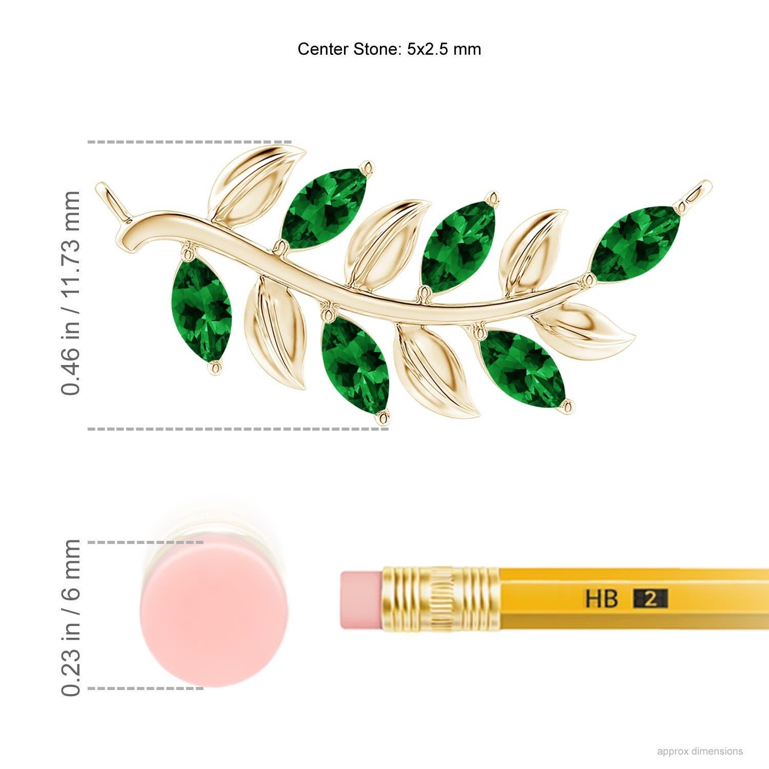Taglio marquise Ciondolo a forma di smeraldo marquise naturale di Angara con Branch di Oliver in oro giallo 14 carati in vendita