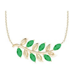 Ciondolo a forma di smeraldo marquise naturale di Angara con Branch di Oliver in oro giallo 14 carati