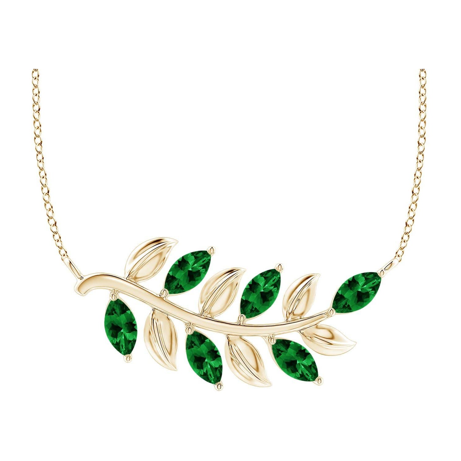 Ciondolo a forma di smeraldo marquise naturale di Angara con Branch di Oliver in oro giallo 14 carati