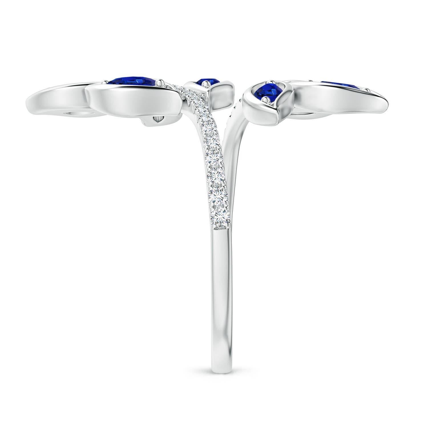 Donna Anello Angara con zaffiro marquise naturale e foglia d'ulivo in oro massiccio 14K per donna in vendita