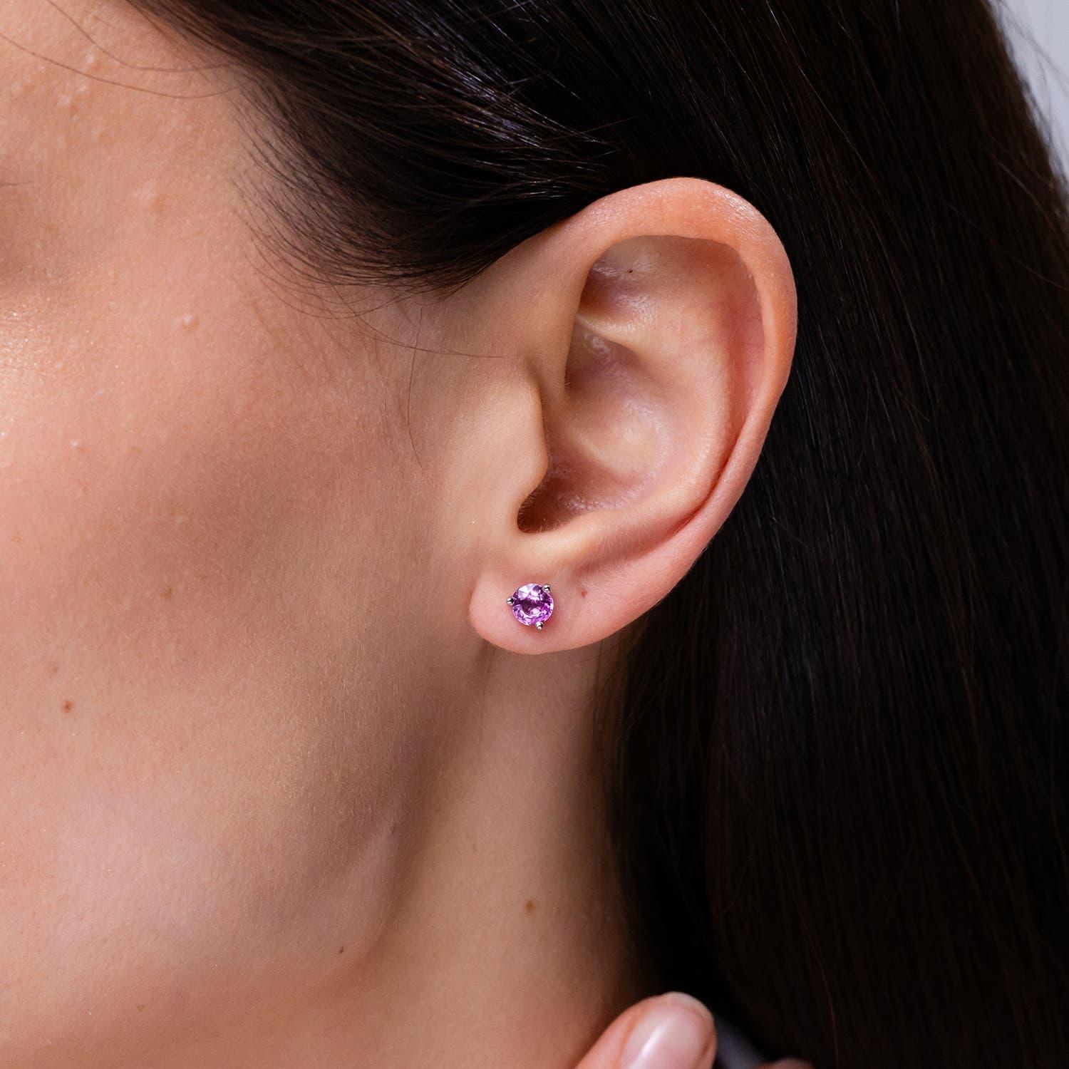 Moderne Angara - Boucles d'oreilles en or 14 carats, saphir rose rond de 1,2 ct, serti Martini Nature en vente