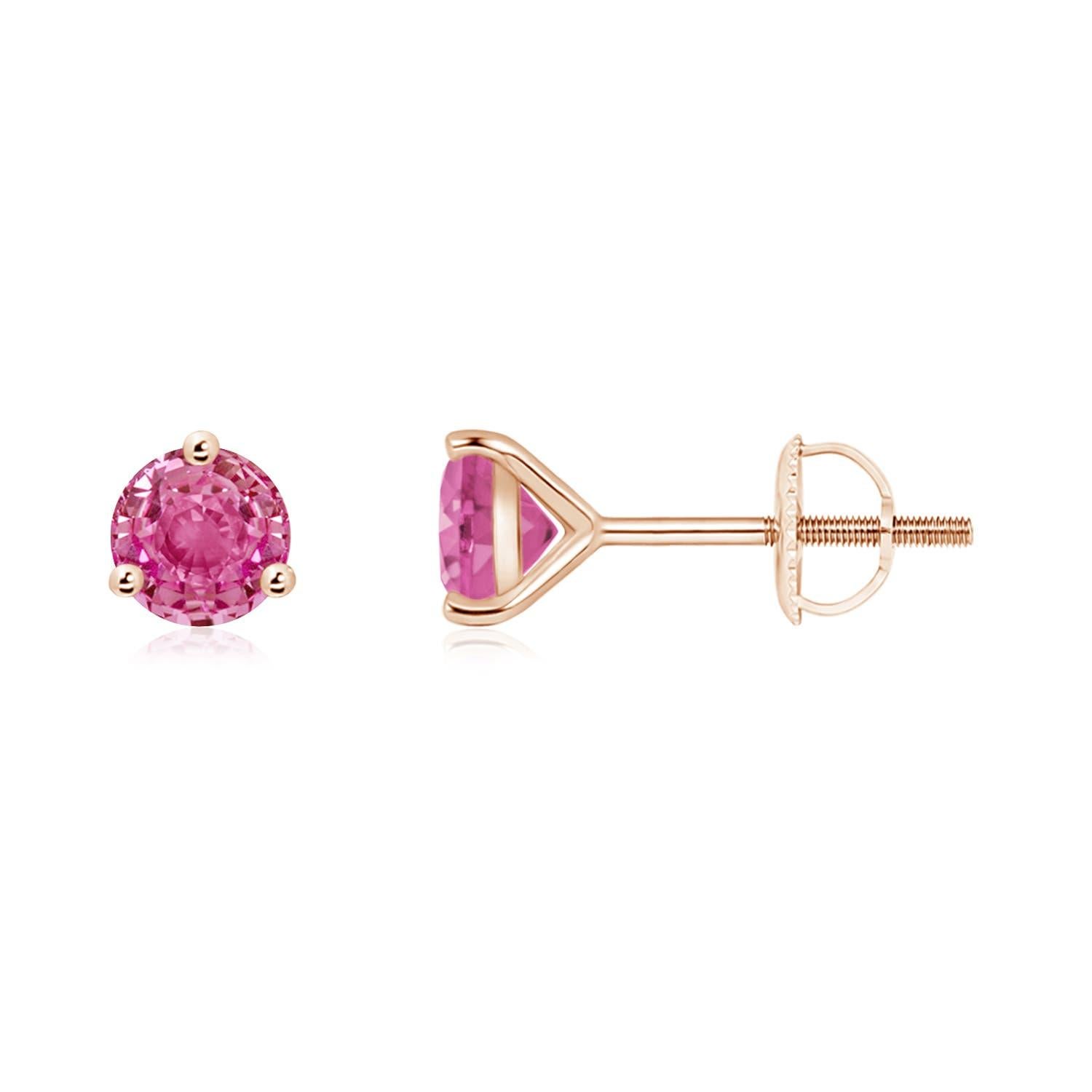 Angara - Boucles d'oreilles en or 14 carats, saphir rose rond de 1,2 ct, serti Martini Nature Pour femmes en vente