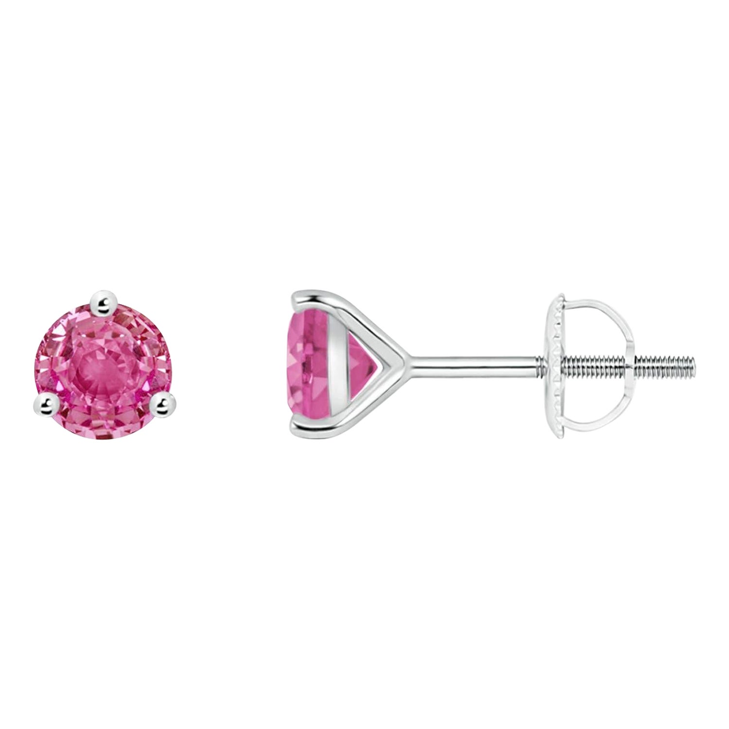 Angara - Boucles d
oreilles en or 14 carats, saphir rose rond de 1,2 ct, serti Martini Nature