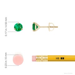 Angara Natural Martini-Set Round Emerald Stud Earrings in 14K Solid Gold