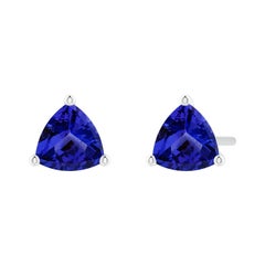 Angara Natural Martini-Set Trillion Tanzanite Stud Earrings in 14K Solid Gold