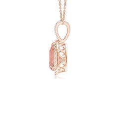 Angara Natural Morganite Teardrop Pendant with Diamond Halo in 14K Solid Gold