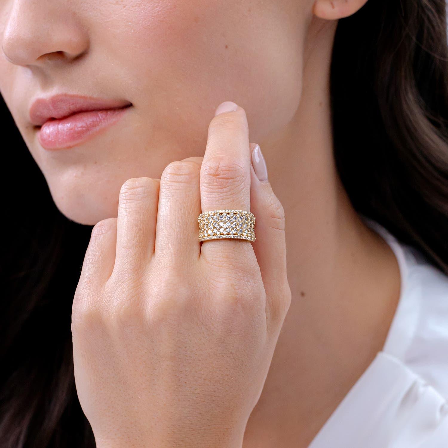 Angara Natürliche Multi-Row 1,72 ct Diamant konkaven breiten Ring in 14K massivem Gold (Moderne) im Angebot