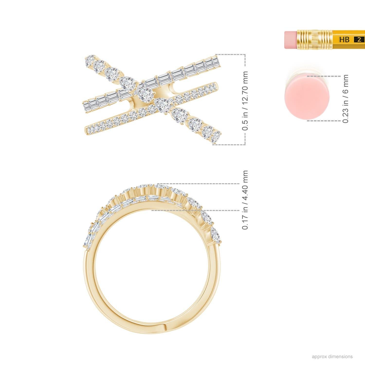 Angara natürlichen Multi-Shape Diamond Crossover Ring in 14K massivem Gold für Frauen (Tropfenschliff) im Angebot