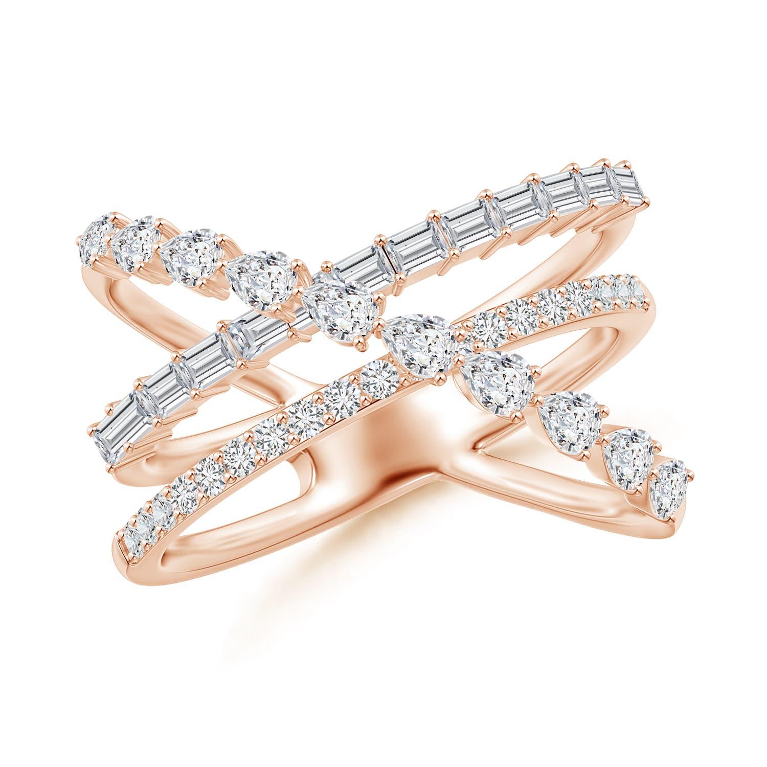 Angara natürlichen Multi-Shape Diamond Crossover Ring in 14K massivem Gold für Frauen Damen im Angebot