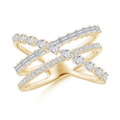 Bague croisée en or massif 14K à diamants multiformes naturels Angara pour femme