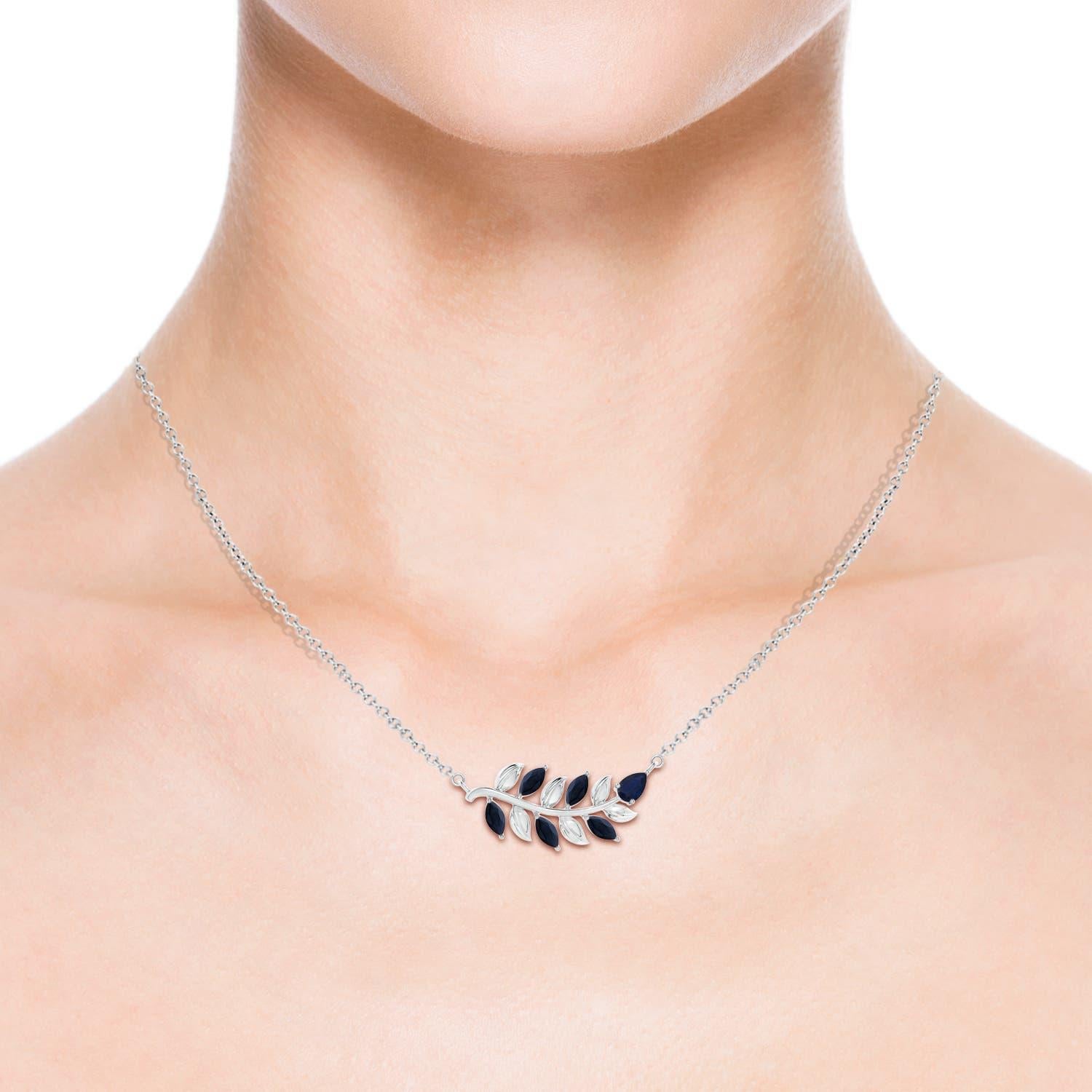 ANGARA Collana con zaffiro blu da 1 ct in oro bianco 14 carati ispirata alla Nature naturale In condizioni Nuovo in vendita a Los Angeles, CA