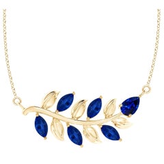 ANGARA Collier en or jaune 14K inspiré par la Nature 1 ct de saphir bleu