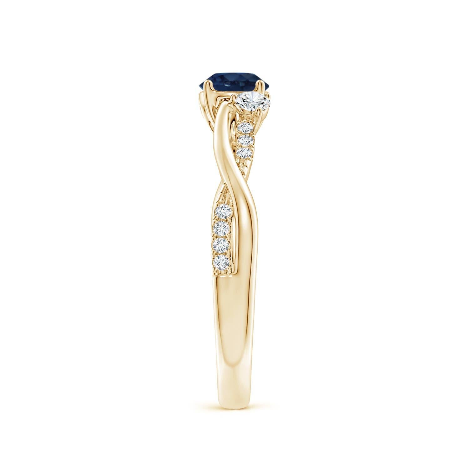 Anillo Angara de Zafiro Azul y Diamante Inspirado en la Naturaleza Natural en Oro Macizo de 14K Corte redondo en venta