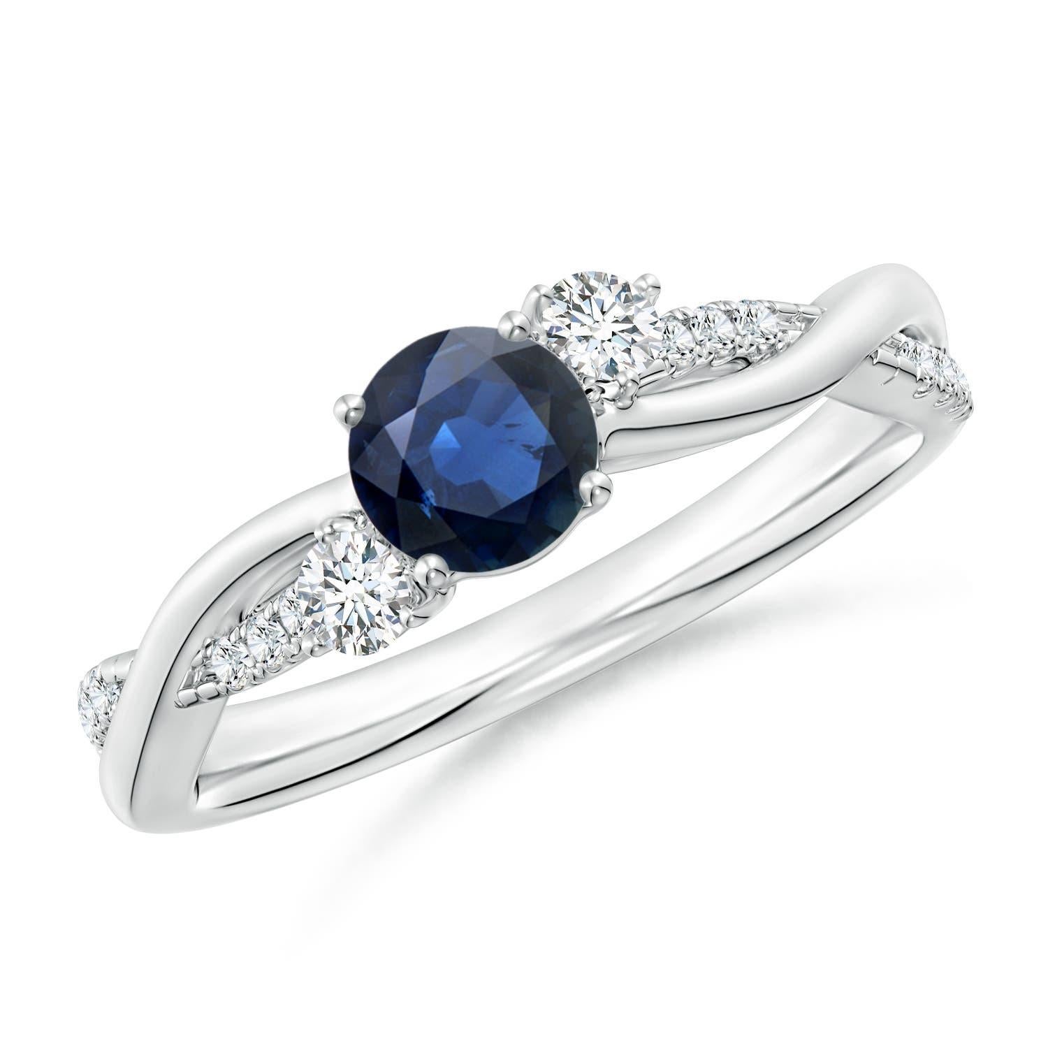 Anillo Angara de Zafiro Azul y Diamante Inspirado en la Naturaleza Natural en Oro Macizo de 14K en venta 1