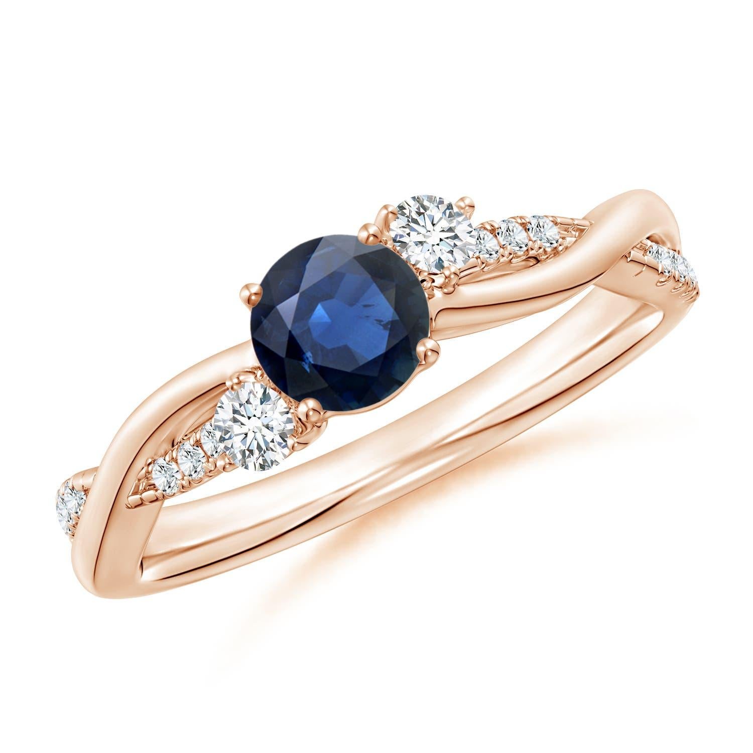 Anillo Angara de Zafiro Azul y Diamante Inspirado en la Naturaleza Natural en Oro Macizo de 14K en venta 2