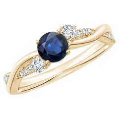 Anillo Angara de Zafiro Azul y Diamante Inspirado en la Naturaleza Natural en Oro Macizo de 14K