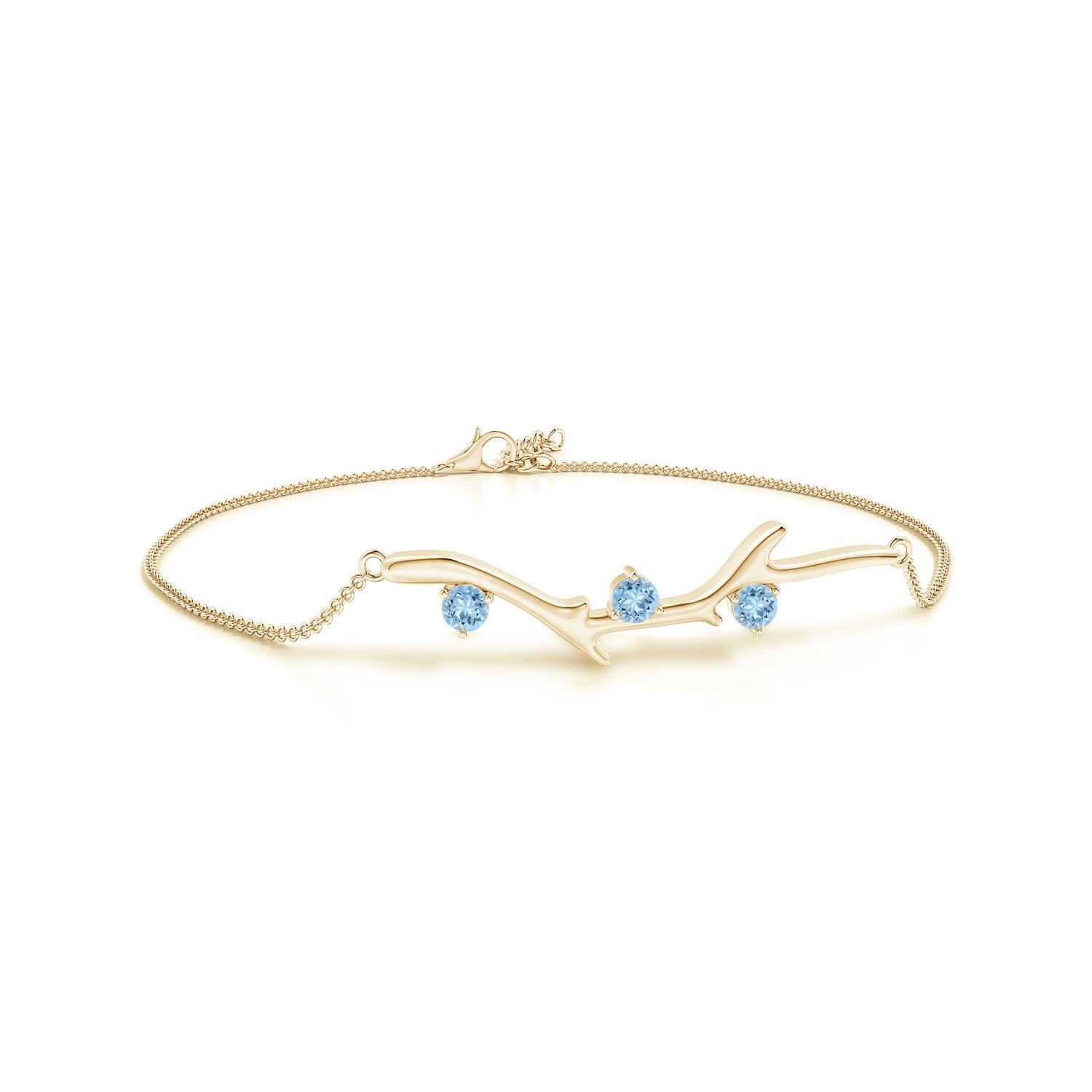 Angara Natural Nature Inspired Round Aquamarine Tree Branch Bracelet in 14K Gold In New Condition For Sale In Los Angeles, CA