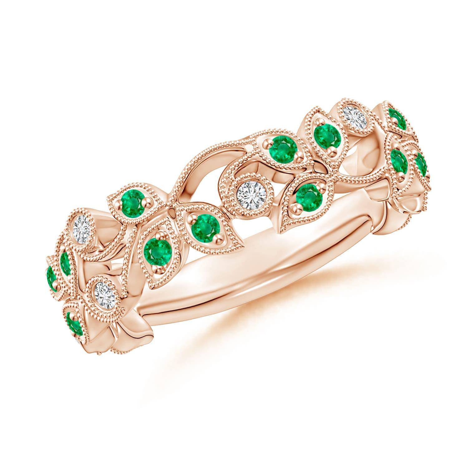 Anello Angara Natural Nature Inspired con smeraldo rotondo e diamante a forma di vite in oro massiccio 14 carati in vendita 2