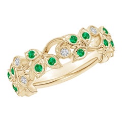 Angara Natural Nature Inspired Round Emerald & Diamond Vine Ring 14K Solid Gold