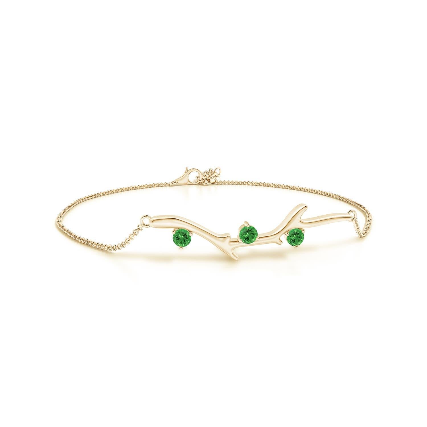 Women's Angara Natural Nature Inspired Round Tsavorite Tree Branch Bracelet in 14K Gold For Sale