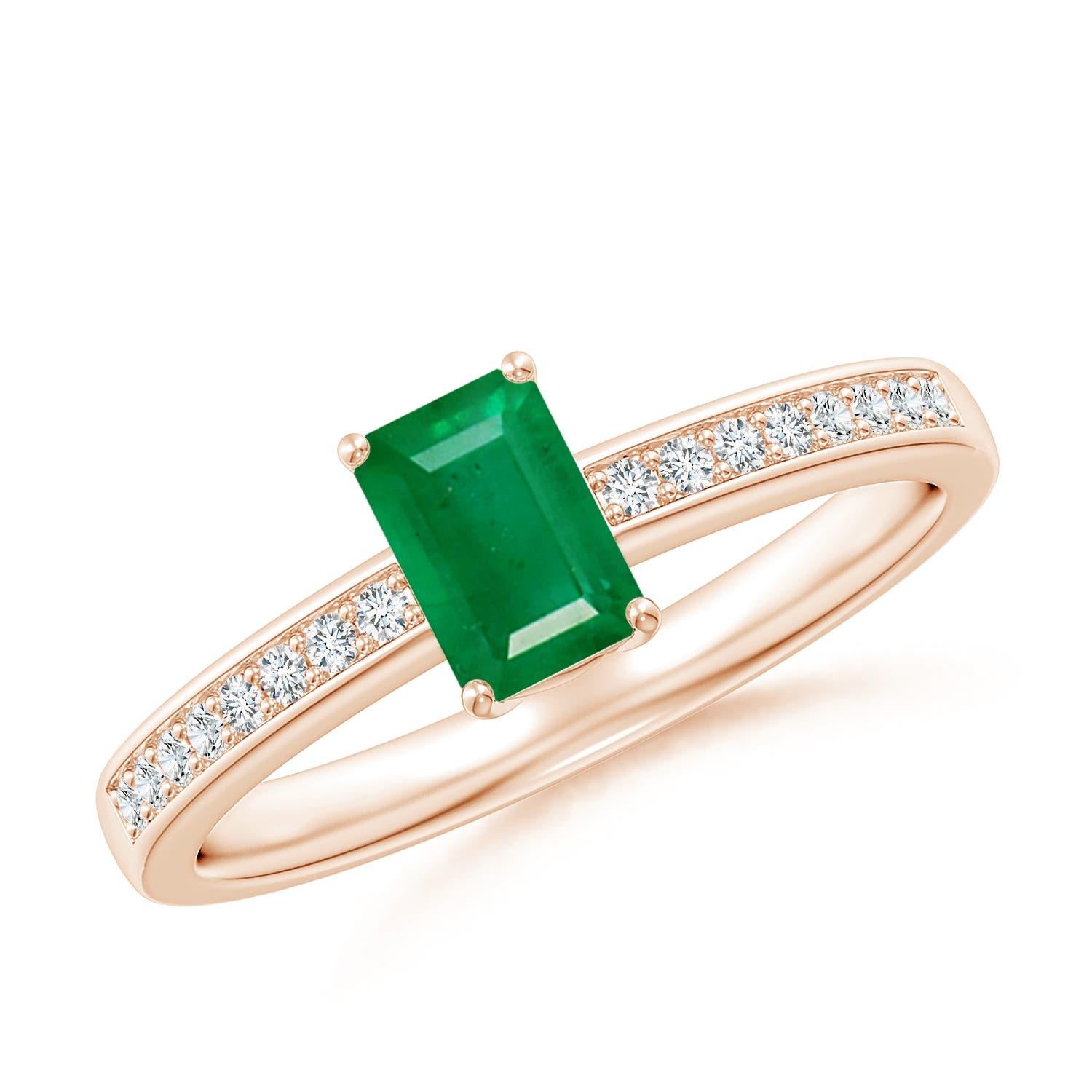 Bague cocktail en or massif 14K avec émeraude octogonale naturelle Angara et diamants en vente 2