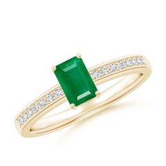 Bague cocktail en or massif 14K avec émeraude octogonale naturelle Angara et diamants