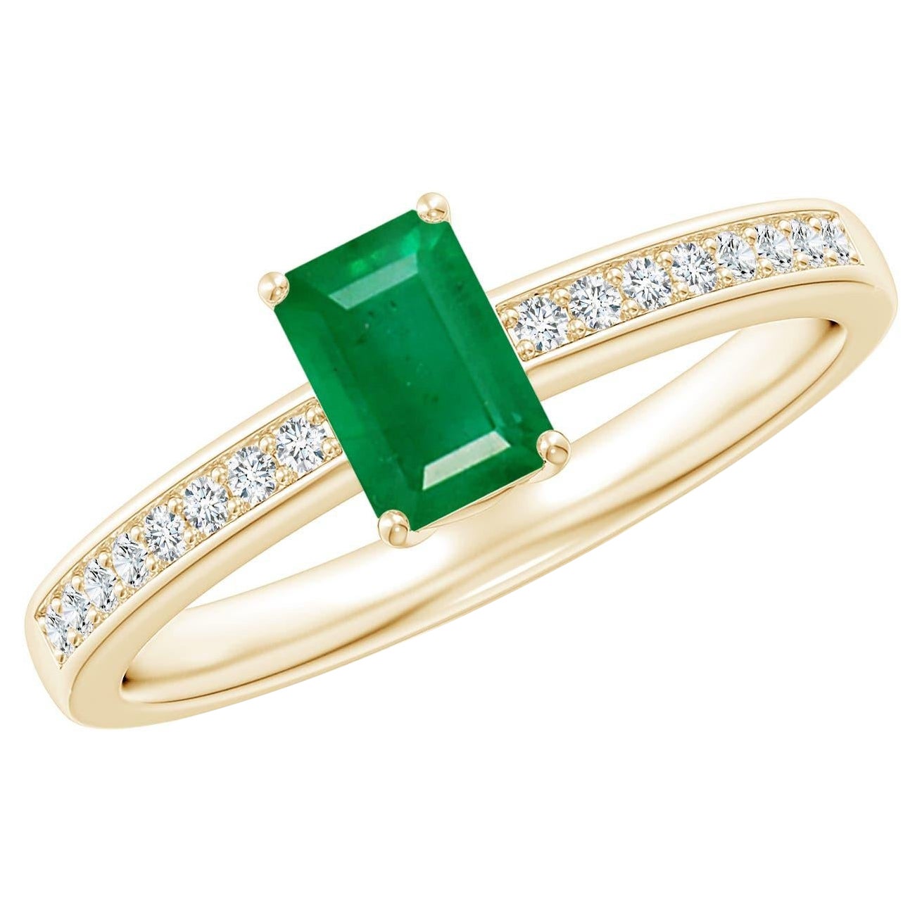 Anello cocktail con smeraldo ottagonale naturale di Angara e diamanti in oro massiccio 14K