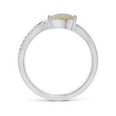 Angara Natural Opal and Diamond Bypass Ring with Leaf Motif in 14K Solid Gold