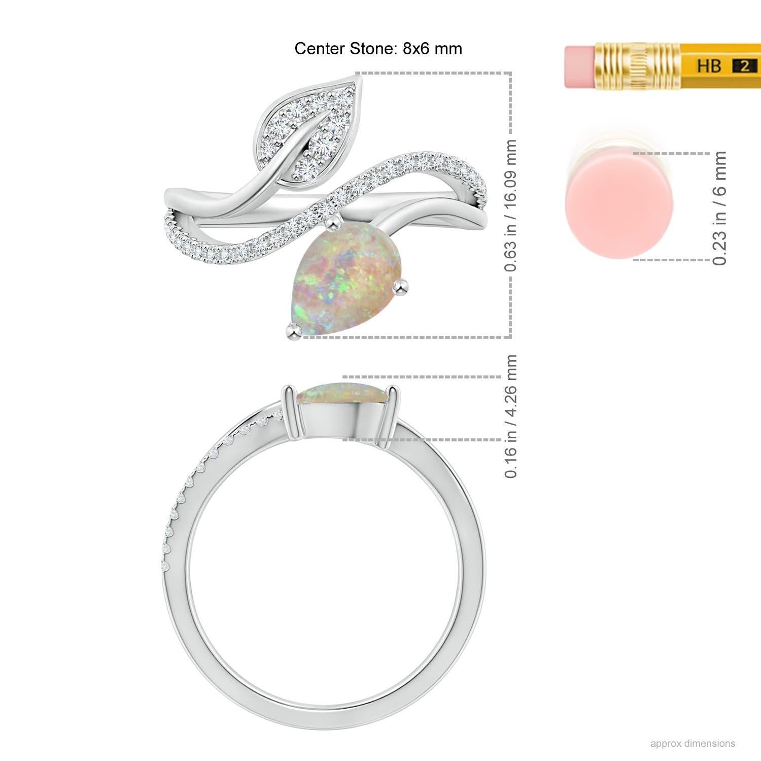Women's Angara Natural Opal and Diamond Bypass Ring with Leaf Motif in 14K Solid Gold For Sale