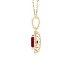 Angara Natural Oval 1 ct Ruby Pendant with Floral Diamond Halo in 14K Solid Gold