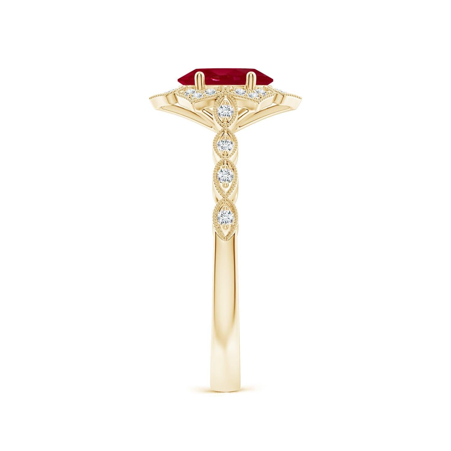Angara Natural Oval 1 ct Ruby Trillium Floral Shank Ring in 14K Solid Gold In New Condition For Sale In Los Angeles, CA