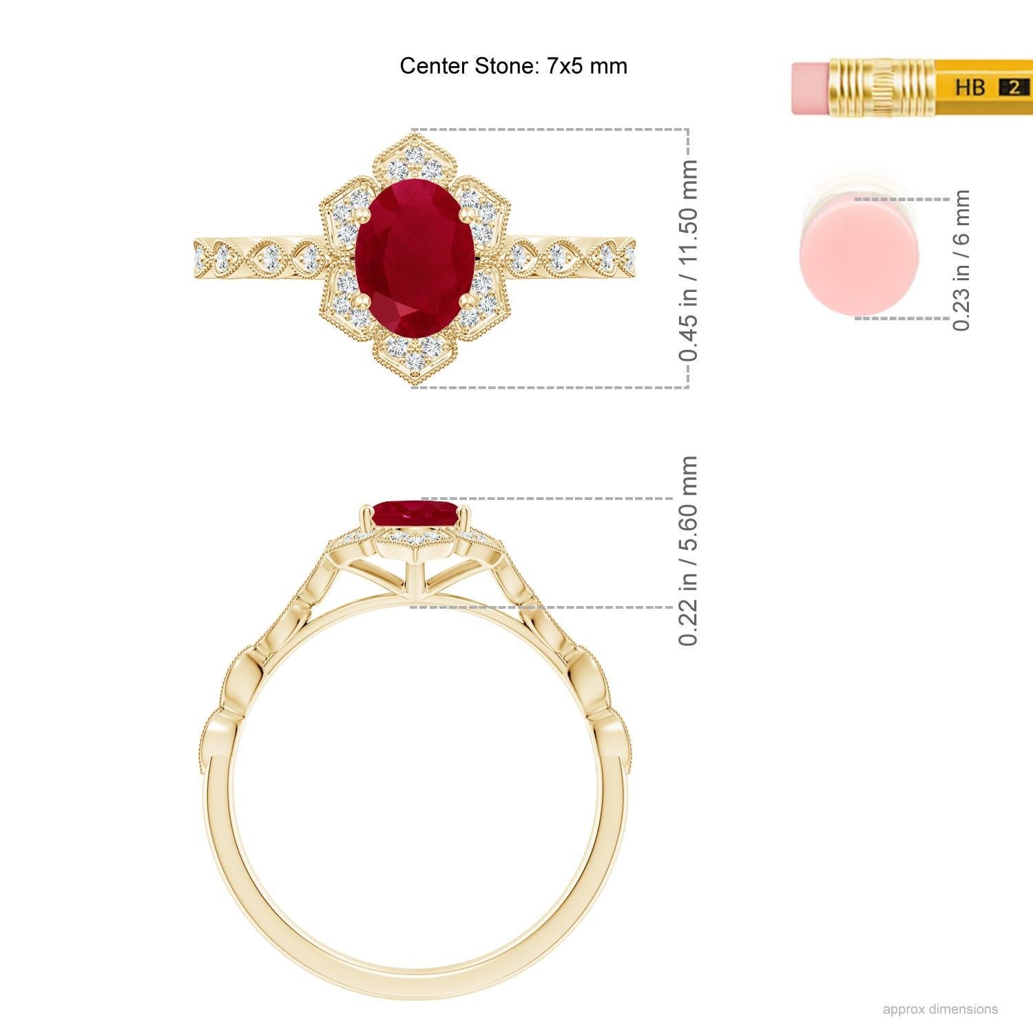 Women's Angara Natural Oval 1 ct Ruby Trillium Floral Shank Ring in 14K Solid Gold For Sale