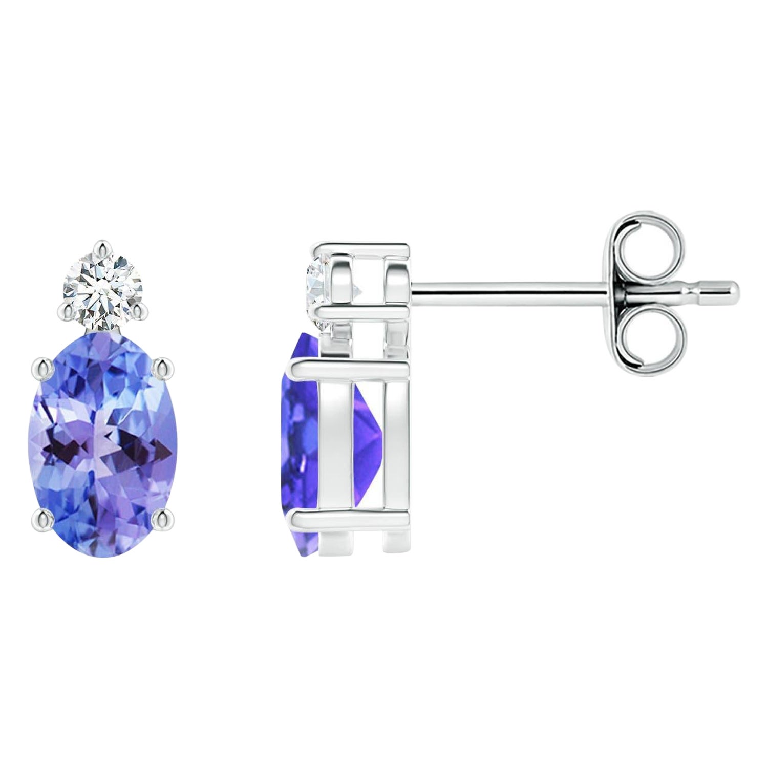 Angara - Boucles d
oreilles Tanzanite ovale naturelle de 1 ct avec diamant en or massif 14K
