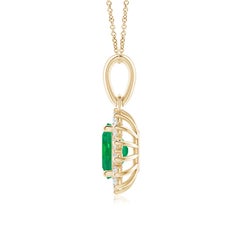 Colgante de Esmeralda Ovalada Natural Angara de 1,1 ct con Halo de Diamantes en Oro Macizo de 14 quilates