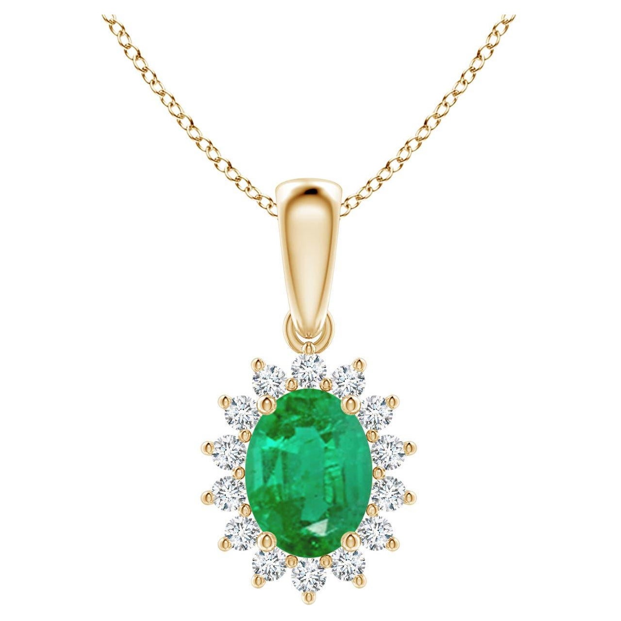 Pendentif Angara en or massif 14K avec émeraude ovale de 1,1 ct et halo en diamant