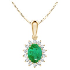 Pendentif Angara en or massif 14K avec émeraude ovale de 1,1 ct et halo en diamant