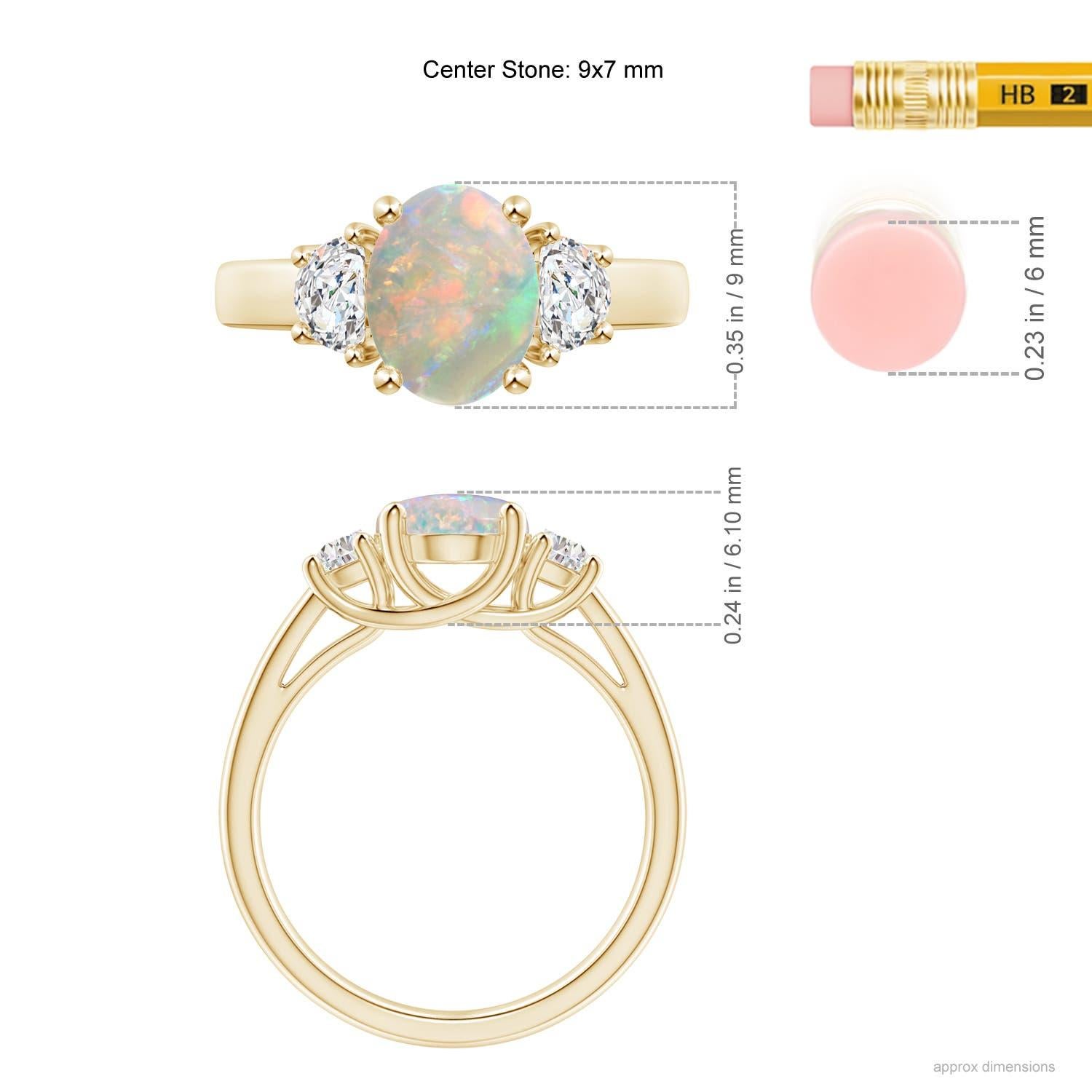 Anillo Angara de Ópalo Ovalado Natural de 1,1 ct y Diamante Media Luna en Oro Macizo de 14K en Nuevo estado para la venta en Los Angeles, CA