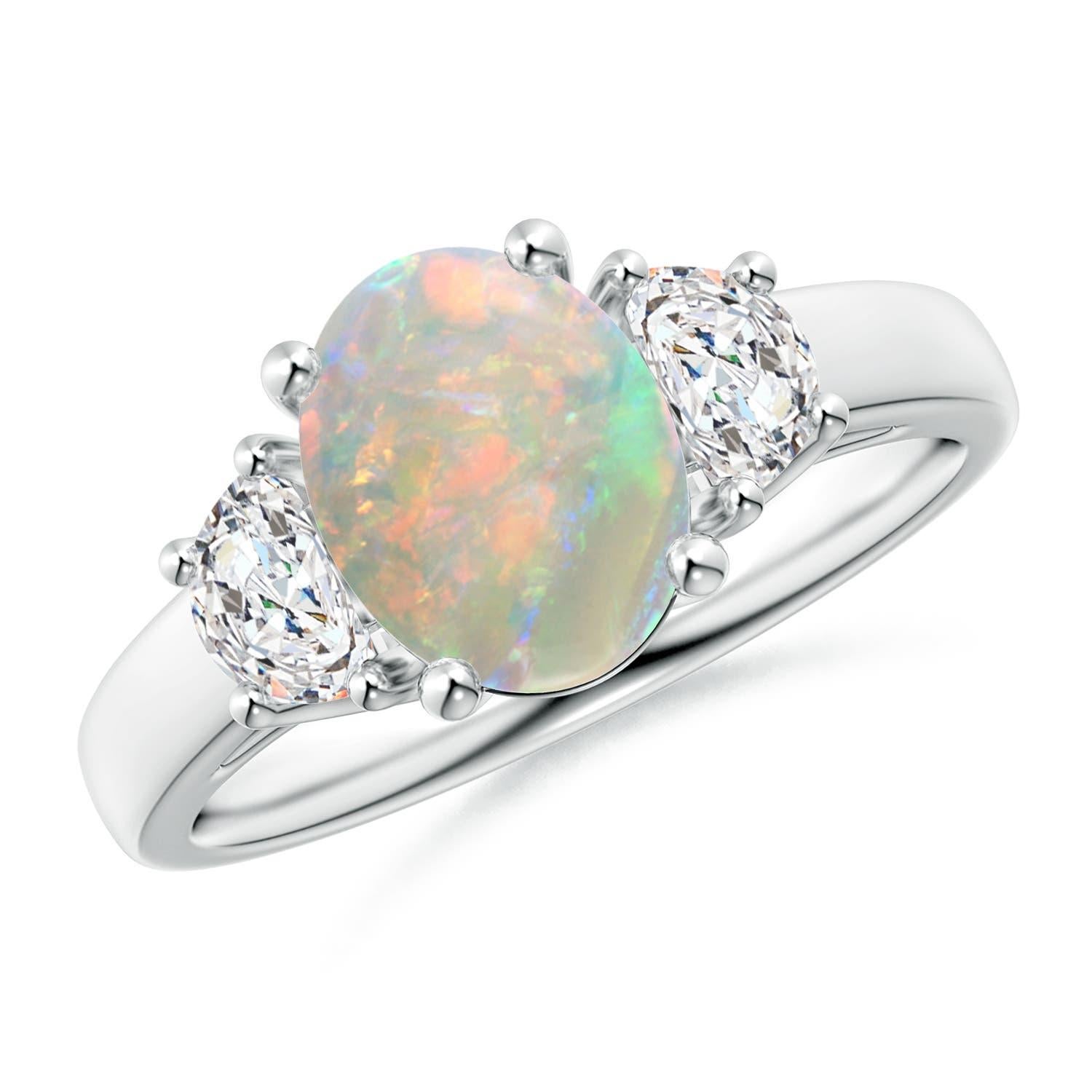 De las mujeres Anillo Angara de Ópalo Ovalado Natural de 1,1 ct y Diamante Media Luna en Oro Macizo de 14K en venta