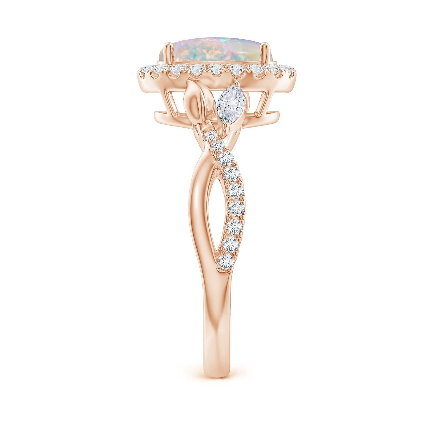 Angara natürlichen ovalen 1,1 ct Opal Twisted Vine Ring mit Diamant in 14K Solid Gold (Ovalschliff) im Angebot