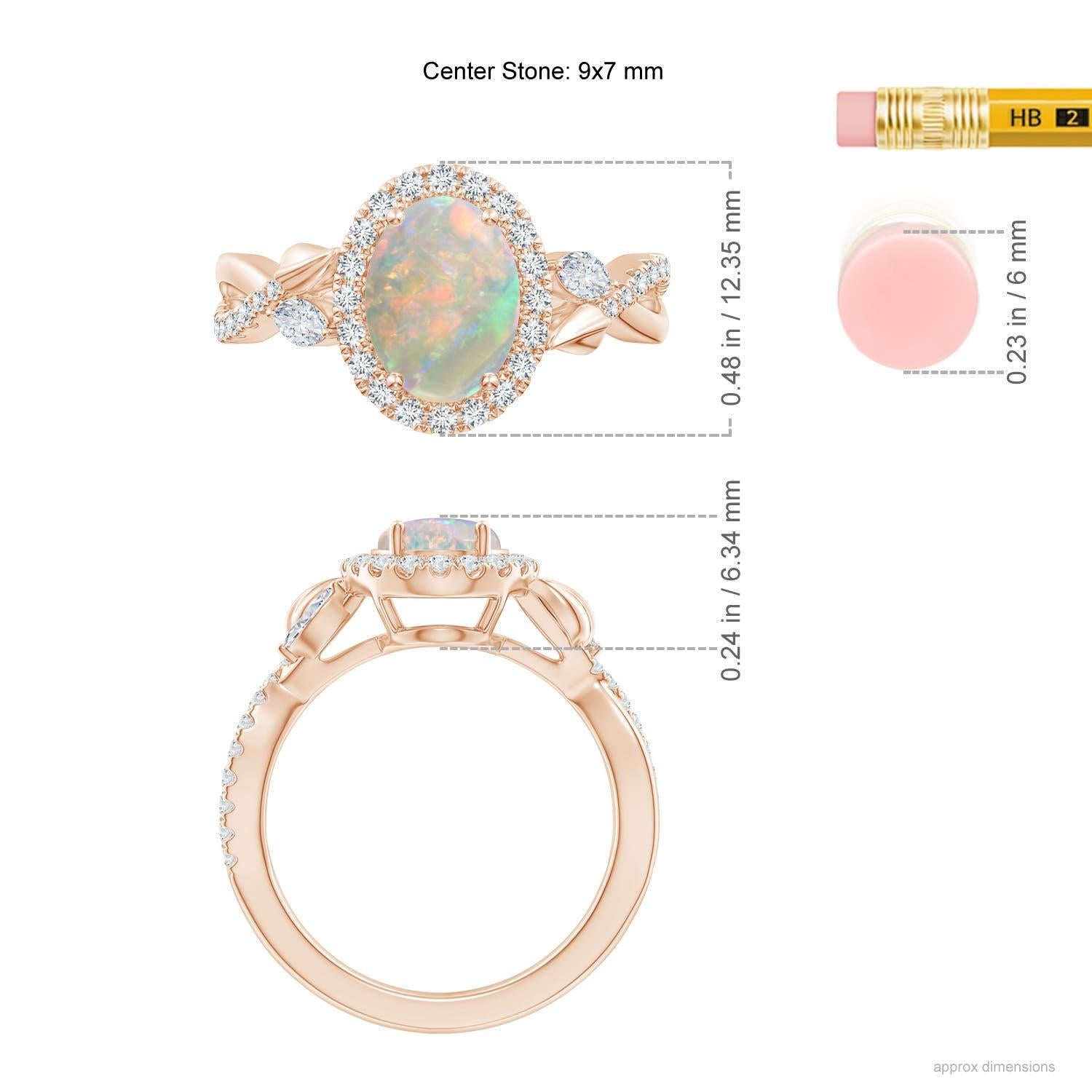 Angara natürlichen ovalen 1,1 ct Opal Twisted Vine Ring mit Diamant in 14K Solid Gold Damen im Angebot
