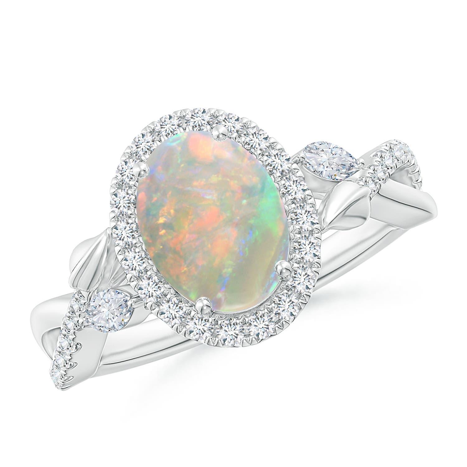 Angara natürlichen ovalen 1,1 ct Opal Twisted Vine Ring mit Diamant in 14K Solid Gold im Angebot 1
