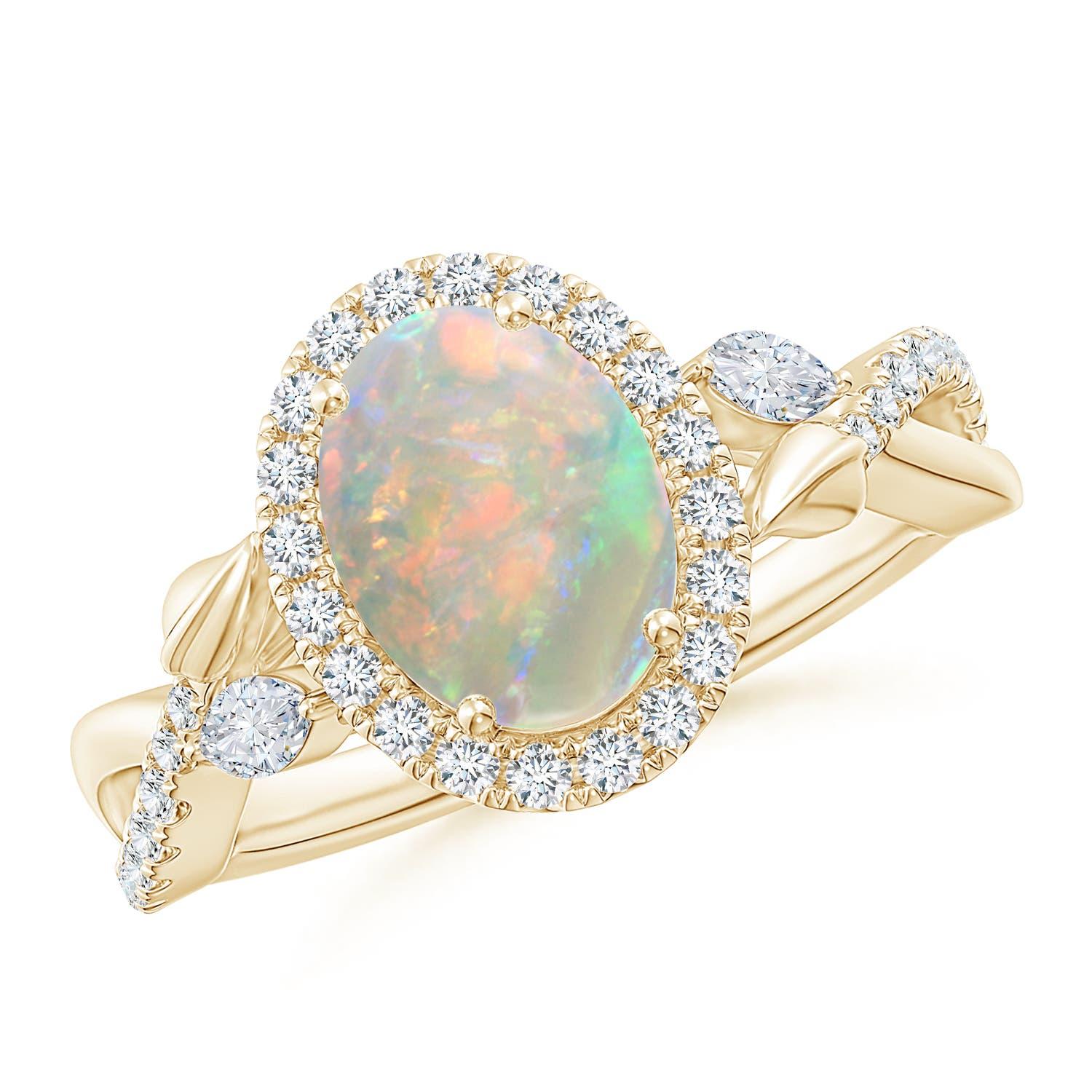 Angara natürlichen ovalen 1,1 ct Opal Twisted Vine Ring mit Diamant in 14K Solid Gold im Angebot 2