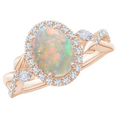 Angara natürlichen ovalen 1,1 ct Opal Twisted Vine Ring mit Diamant in 14K Solid Gold