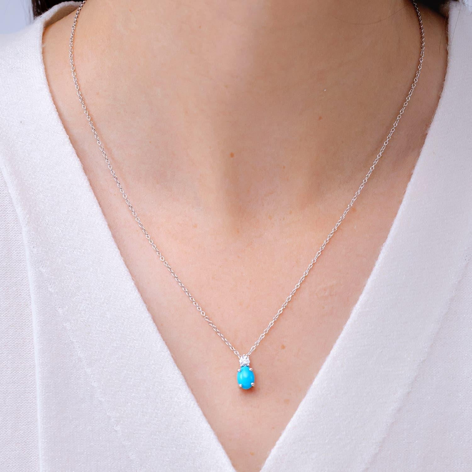 Modern Angara Natural Oval 1.15ct Turquoise Pendant with Diamond in 14K Solid Gold For Sale