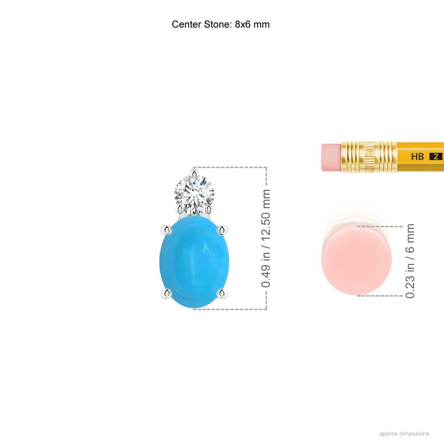 Oval Cut Angara Natural Oval 1.15ct Turquoise Pendant with Diamond in 14K Solid Gold For Sale