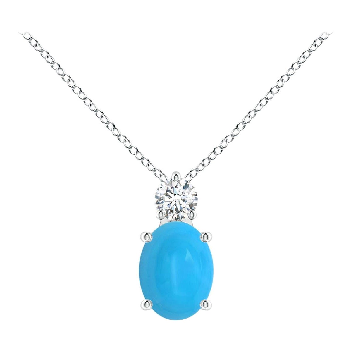 Angara Natural Oval 1.15ct Turquoise Pendant with Diamond in 14K Solid Gold